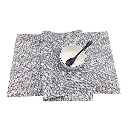 Luxury Placemats Woven Vinyl Non-Slip Insulation Heat Stain Resistant Washable Table Placemats Kitchen Dining Table Top Meal Mat Place Mats PVC Set of 6, Shape of Grey Diamond - color: Grey-diamond