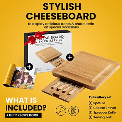 Charcuterie Board Gift Set: Charcuterie Board Set, Bamboo Cheese Board Set - House Warming Gifts New Home, Wedding Gifts for Couple, Bridal Shower Gift |13.5 x 1.5 inch