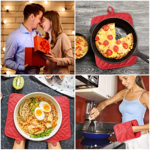 R HORSE 6 Pack Red Pot Holders with Pocket for Kitchen, 7''x 9'' | Cotton Kitchen Potholder, Heat Resistant Oven Mitts, Non-Slip Hot Pads Terry Cloth, Ideal for Baking, Cooking, Christmas Gift - color: Red