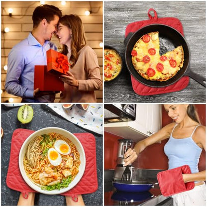 R HORSE 6 Pack Red Pot Holders with Pocket for Kitchen, 7''x 9'' | Cotton Kitchen Potholder, Heat Resistant Oven Mitts, Non-Slip Hot Pads Terry Cloth, Ideal for Baking, Cooking, Christmas Gift - color: Red