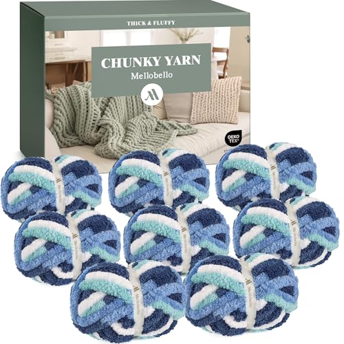 Jumbo Chunky Yarn for Hand Knitting - Super Thick Chenille Chunky Yarn for Crocheting - Extra Soft Bulky Fluffy Blanket Big Yarns 8 Jumbo Pack (27yds,8 oz Each Skein) - color: Sea Breeze
