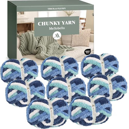 Jumbo Chunky Yarn for Hand Knitting - Super Thick Chenille Chunky Yarn for Crocheting - Extra Soft Bulky Fluffy Blanket Big Yarns 8 Jumbo Pack (27yds,8 oz Each Skein) - color: Sea Breeze
