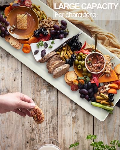 Czlizdyt Long Melamine Serving Platter, 17.3x8x1.5 inch, White | Rectangle Serving Trays for Party, Long Serving Platters Plates for Appetizer, Charcuterie, Bread, Fruit, Dessert, Set of 2