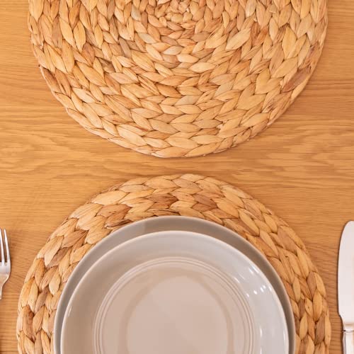 YANGQIHOME 6 Pack, Round Woven Placemats, Natural Water Hyacinth Wicker Place mats, Braided Straw Table Mats, Charger Plates for Dining Table, Fall, Thanksgiving, Christmas (11.8 inch) - size: 11.8 inch (Set of 6)