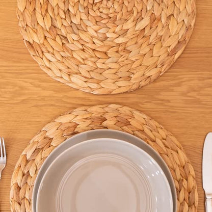 Round Woven Placemats Set of 4, Natural Water Hyacinth Place Mats, Boho Wicker Placemats, Table Mats for Dining Table (13.8 inch) by YANGQIHOME - size: 13.8 inch (Set of 4)