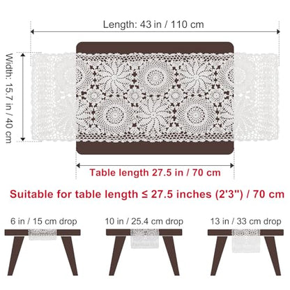kilofly Handmade Crochet Cotton Rectangular Table Runner, 15 x 43 inch, White - color: White, size: 15 x 43 Inch