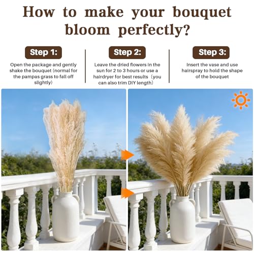 12 Stems 46" Tall Pampas Grass Decor Extra Fluffy Natural Dried Flowers | for Floor Vase Large Dried Pampas Grass, for Home Living Room, Boho Wedding Decor, Modern Farmhouse Floral Arrangements