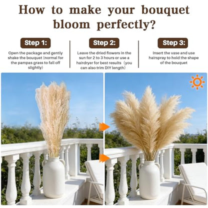 12 Stems 46" Tall Pampas Grass Decor Extra Fluffy Natural Dried Flowers | for Floor Vase Large Dried Pampas Grass, for Home Living Room, Boho Wedding Decor, Modern Farmhouse Floral Arrangements