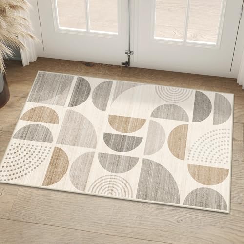 Boho Small Rug Washable,2x3 Area Rugs Non Slip Modern Abstract | Machine Washable Throw Carpet for Entryway Bathroom Entry Entrance Bedroom Kitchen Soft Low Pile Floor Indoor Neutral Beige - color: Beige and Cream, size: 2' x 3' (Rectangular)