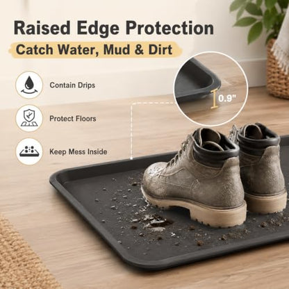 4 Pack 16 x 12 Inch Boot Trays for Entryway, Waterproof Shoe Mat Tray with Raised Edge, Outdoor Multi-Purpose Shoe Tray for Boots Shoes Garden Pets-Dark Gray