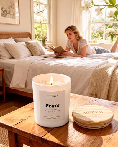 AOOVOO Stress Relief Candles Set for Women - 4 Pack Candle for Home Scented | 28 oz Soy Wax 200h Burn, Aromatherapy Candle with Crystal, Peace/Kyanite Tranquility /Amethyst Calm /Lapis Lazuli Serenity - style: Stress Relief Candles Set