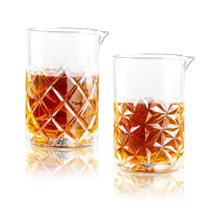 24 Oz Cocktail Mixing Glass Stirring Glasses for Whiskey Cocktail Mixing Shaker Glass Martini Old Fashioned Crystal Bar Set 700ml 2PCS - style: Lattice/ Ice Flowers