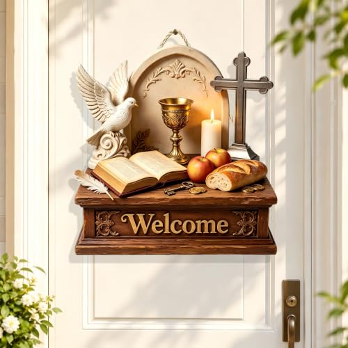 Wooden Welcome Sign for Outdoor, 7.08in Farmhouse Hanging Decor/MP-80 | Dove Design Plaque，Rope Hanging，Garden Ornament，Entryway Wall Decoration - color: MP-80