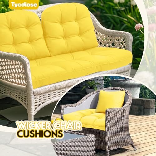 All Weather 3 Pieces Wicker Chair Cushions, Waterproof Outdoor Wicker Chair Cushion for Patio Furniture Loveseat Settee Bench, 1 Loveseat and 2 U-Shaped Thickened Cushions, Yellow - color: Yellow