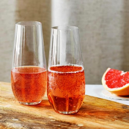 Krosno Champagne & Drink Glasses from the Harmony Collection | Set of 6 | 7.8 oz | Crystal Clear | For Home, Restaurant & Parties | Dishwasher Safe | Lead-Free Crystal Glass | Stemless Drinking Glasses, Drinking Glasses for Prosecco, Mocktails, Mimosa, Le