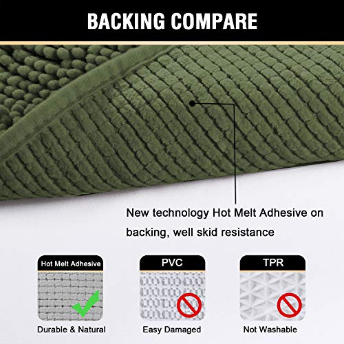 H.VERSAILTEX Bathroom Rugs Luxury Chenille Mat Set, Soft Plush Shower Rug + Toilet Mat, Microfiber Shaggy Carpet, Super Absorbent, Machine Washable (Curved Set, 32" x 20"/20" x 20", Loden) - color: Loden, size: 20" x 32" Plus 20" x 20"
