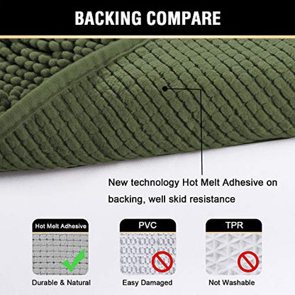 H.VERSAILTEX Bathroom Rugs Luxury Chenille Mat Set, Soft Plush Shower Rug + Toilet Mat, Microfiber Shaggy Carpet, Super Absorbent, Machine Washable (Curved Set, 32" x 20"/20" x 20", Loden) - color: Loden, size: 20" x 32" Plus 20" x 20"