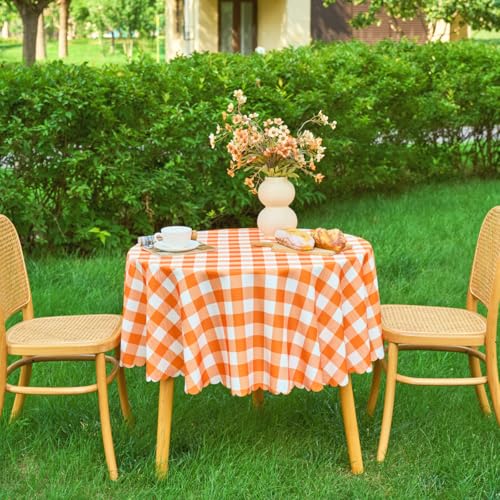 MANGATA CASA Orange Gingham Round Tablecloth-Checkered Table Cloth Waterproof Kitchen & Table Linens-Polyester Buffalo Plaid Wrinkle Free Table Cover(Pumpkin Yellow 60R inch) - color: Pumpkin Yellow, size: 60" (Round)