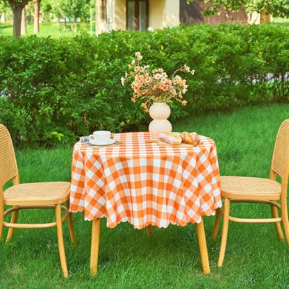 MANGATA CASA Orange Gingham Round Tablecloth-Checkered Table Cloth Waterproof Kitchen & Table Linens-Polyester Buffalo Plaid Wrinkle Free Table Cover(Pumpkin Yellow 60R inch) - color: Pumpkin Yellow, size: 60" (Round)