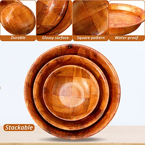 Didaey 12 Pcs Wooden Salad Bowl Set Wooden Bowls for Snack Wood Stackable Round Serving Woven Bowl for Kitchen Meal Party and Salad Fruit Vegetable Snack, 6/8/10 Inch