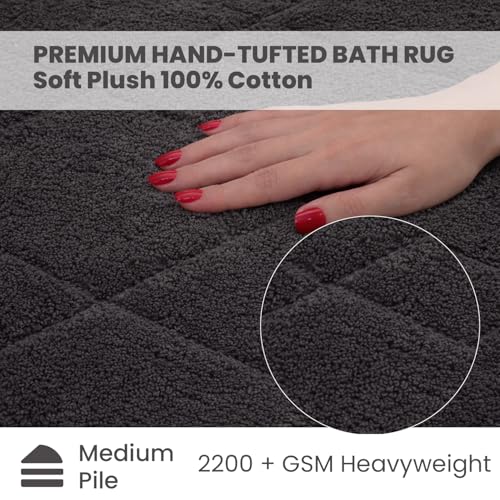 C23 20"x32" 100% Cotton Washable Bath Mat - 210 GSF Non-Slip Rug, Grey | Cushioned spa texture, reliable latex base grip, modern geometric aesthetic, perfect for master baths and guest rooms - color: Grey