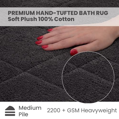 C23 20"x32" 100% Cotton Washable Bath Mat - 210 GSF Non-Slip Rug, Grey | Cushioned spa texture, reliable latex base grip, modern geometric aesthetic, perfect for master baths and guest rooms - color: Grey