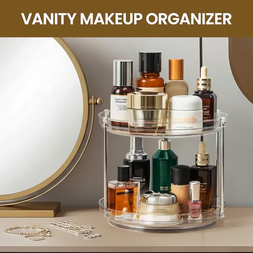2 Tier Non-Skid Acrylic Lazy Susan Turntable Organizer - Rotating Spice Rack - Spinning Organization Tray for Kitchen, Pantry, Countertop, Closet, Bathroom, Vanity, Medicine Cabinet Organizing, 11'' - size: 11in