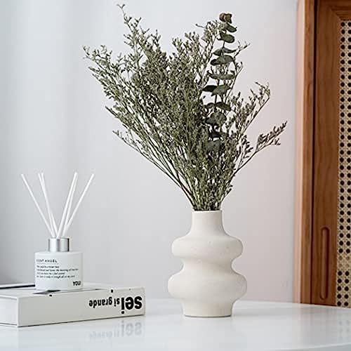 White Pampas Grass Vase, Modern Sculpture Ceramic Decorative Vase For Dried Flowers Donut Spiral Flower Vase Round Vase With Hole Living Room Minimalist Decoration,S,Friendly3