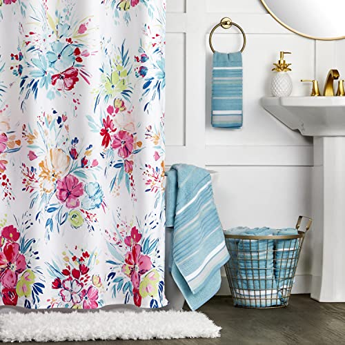 SKL Home Seabrook Stripe 100% Cotton Premium Bath Towel, 550 GSM, Soft & Absorbent Jacquard, Teal - color: Seabrook Stripe, style: Bath Towel