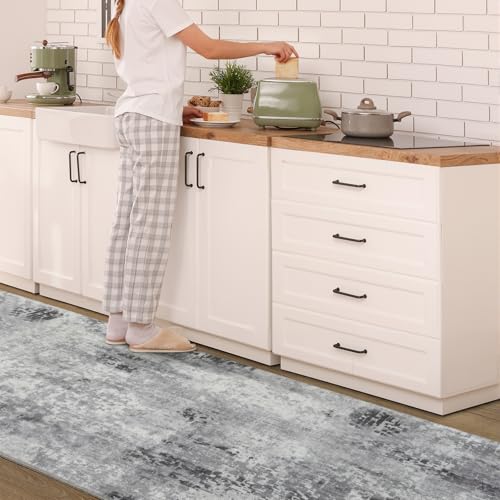 Kelarea Washable Runner Rug 2x6, Non-Slip Low Pile Abstract Grey | Water & Stain Resistant, Pet Friendly, Easy Clean, Ultra Soft, for Entrance, Kitchen, Bedroom, Hallways - color: Light Grey, size: 2' x 6' (Rectangular)
