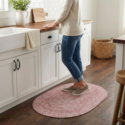 Super Area Rugs Farmhouse Braided Rug Cotton Kitchen Reversible Carpet, Red & White, 2' X 3' Oval - color: Red & White, size: 2' x 3' (Oval)