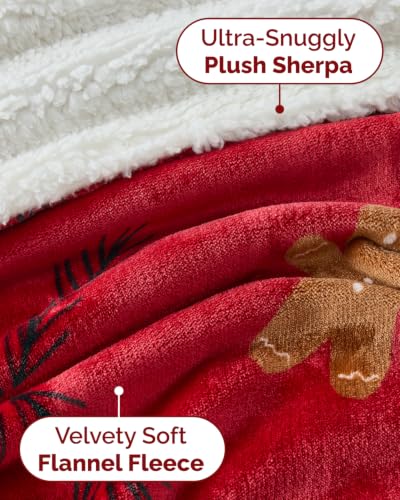 Christmas Sherpa Blanket Throw, Reversible Blanket - Gingerbread Man, 50x60 | Super Soft Double Sided Throw for Bed, Sofa, Couch, Reversible Sherpa Fleece Blanket, Thick, Warm, Plush, Xmas Winter Bedding - color: 03- Gingerbread Man