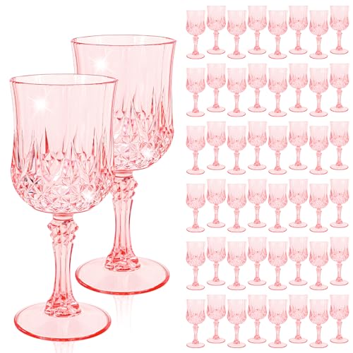 48 Pcs Light Pink Plastic Wine Glasses,Plastic Goblets for Parties | Vintage Wine Glasses Bulk, Reusable, Drinkware Cups, Wedding, Party, Reception, Event Supplies,Table Decoration - color: Light Pink
