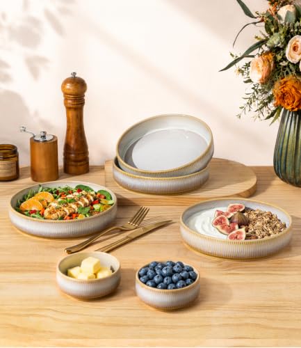 7.5" Ceramic Pasta Bowls Set of 4, Salad Bowls | Versatile Serving Bowls for Pasta, Salad, Fruit & Noodles, Housewarming & Wedding Gift, Autumn Haze - color: Autumn Haze, size: 7.5 Inch