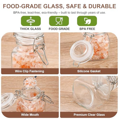 Spice Jars Set of 6, 4 oz Glass Spice Jars with Airtight Lids and Labels, Small Seasoning Jars for Spices, Herbs, Kitchen Spice Organizer - size: 4 fl oz x 6 - Square