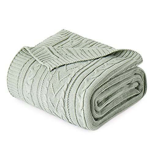 Aormenzy Sage Green Cable Knit Throw Blanket, 90" x 90" | Acrylic Knitted Blanket Queen Size, Soft Cozy Throw Blankets, For Couch Bed Sofa - color: Sage Green, size: 90" x 90", Queen
