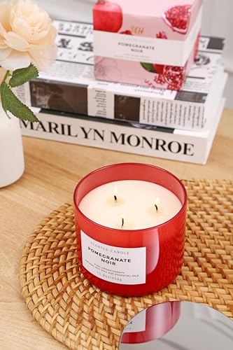 Pomegranate Noir Scented Soy Candle - Large 3-Wick Candle for Home 15.8 oz | Fruity Scented Candle, Pomegranate With Pineapple, Black Currant And Vanilla Notes, Red Scented Candle For Home, Gift Ready