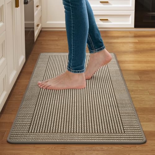 Kitchen Mats for Floor, Non Slip Kitchen Rugs, 17x30 Brown | Kitchen Runner Rugs Non Slip Washable, Absorbent Braided Kitchen Floor Mat, Sink Rug, Easy to Clean - color: A Linear Brown, size: 17''x30''