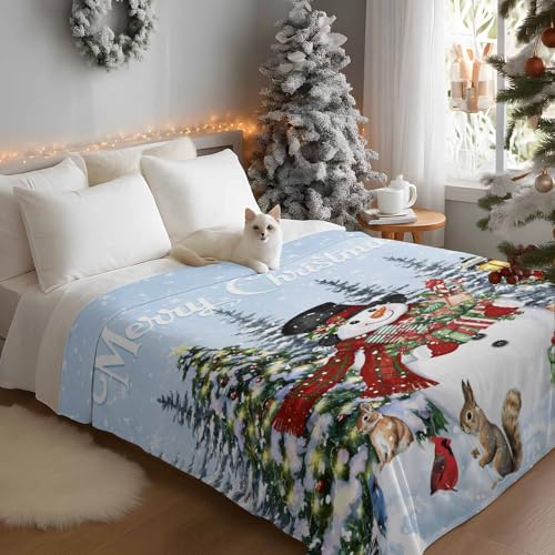 Merry Christmas Throw Blanket, Snowman Xmas Tree Super Soft Warm Flannel Blankets for Bed Couch Sofa Winter Snowflake Deer Animal Lightweight Fluffy Plush Bed Throws 50x80 Inch - color: Blue Red Green, size: 50''x80''