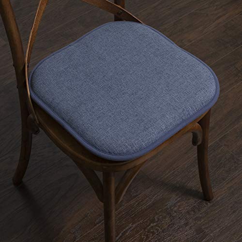 Sweet Home Collection Chair Cushion Memory Foam Pads Honeycomb Pattern Slip Non Skid Rubber Back Rounded Square 16" x 16" Seat Cover, 4 Pack, Alexis Denim - color: Alexis Denim, size: 4 Pack