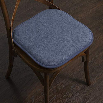 Sweet Home Collection Chair Cushion Memory Foam Pads Honeycomb Pattern Slip Non Skid Rubber Back Rounded Square 16" x 16" Seat Cover, 4 Pack, Alexis Denim - color: Alexis Denim, size: 4 Pack