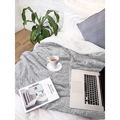 Premium Sherpa Melange Throw Blanket for Couch, Sofa by Pavilia | Soft, Fluffy, Plush, Warm, Cozy | Light Gray Fuzzy Lightweight Microfiber, Luxury Modern Reversible TV Blanket | 50 x 60 Inches - color: Melange Light Gray, size: 50 x 60 Inches