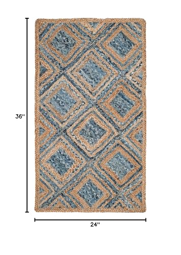SAFAVIEH Cape Cod Collection Accent Rug - 2' x 3', Natural & Blue, Handmade Flat Weave Diamond Braided Jute & Denim, Ideal for High Traffic Areas in Entryway, Living Room, Bedroom (CAP354A) - color: Natural/Blue, size: 2' x 3' (Rectangular)