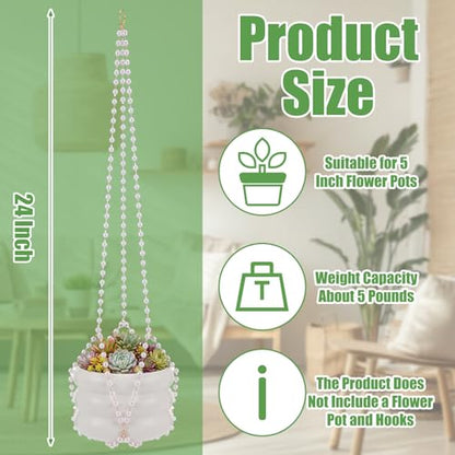 Sliner 3 Pack 24 Inch Pearl Beaded Plant Hanger Macrame Plant Hanger Decorative Hanging Planter Holder for Indoor Outdoor Boho Decor Wedding Home Garden - style: Pearl