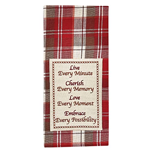 Park Designs Live Every Minute Dishtowel Set of 2 | 100% Cotton | Embroidered Inspirational Quote | Red & Cream Decor - color: Live Every Minute Dishtowel Set of 2