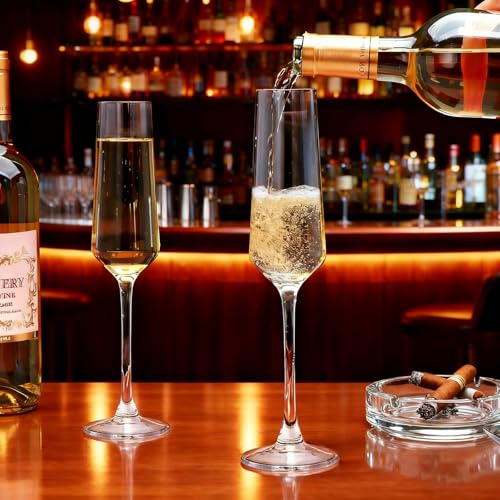 QAPPDA Champagne Flutes 7.5oz, Elegant Champagne Glasses Set of 6 | Wedding Flutes Glass, Ideal for Weddings, Anniversaries, Birthday, Christmas, Special Days - style: Slim Flute