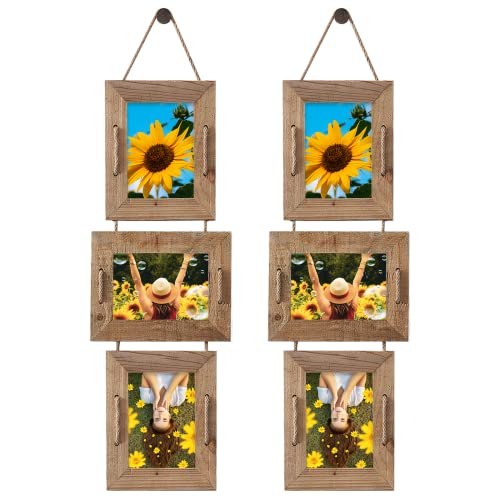5x7 Collage Picture Frames, 3 Opening, Solid Wood, Brown, 2 Pack | Wall-Mounted Hanging Design, Displays 4x6 Photos with Mat or 5x7 Photos Without Mat, Three-Opening Layout - color: Brown