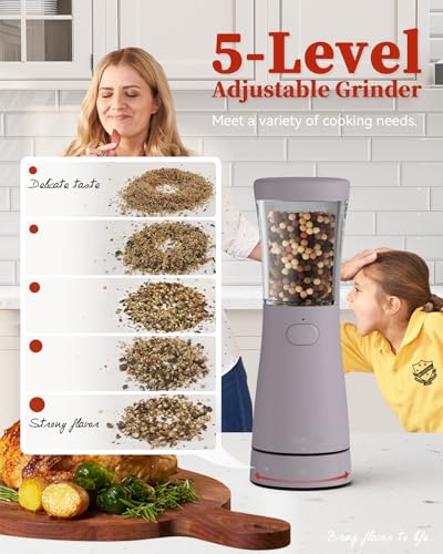 Electric Salt and Pepper Grinder Set with Storage Base, Stainless Steel Rechargeable Salt and Pepper Grinder Set with 4.5 oz Large Capacity, 1.8" Wide Mouth, Adjustable Coarseness, Ideal for Kitchen - color: Lavender