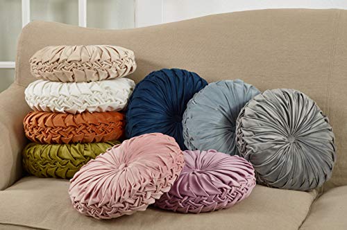 SARO LIFESTYLE Round Velvet Pintucked Poly Filled Throw Pillow - color: Rust, size: 1 Count (Pack of 1)