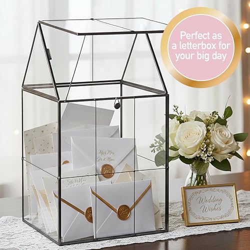 D'Eco Large Glass Plant Terrarium, Centerpiece & Wedding Letterbox Display | Tabletop Geometric Planter Terrarium, Fill with Succulents, Moss, Air Plants, Ferns, Home & Office Decor, Dims:6x5x11"